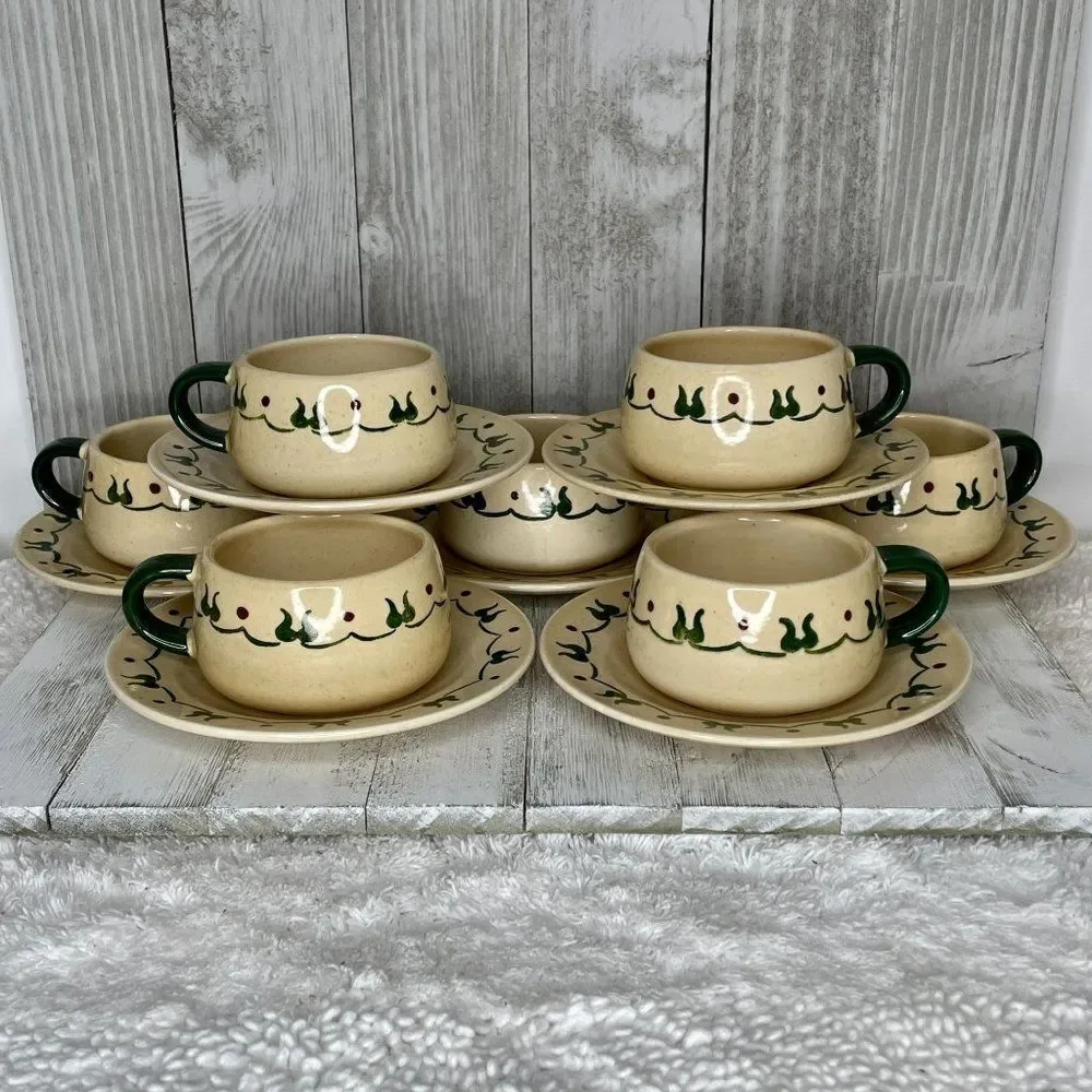 Vintage Metlox Poppy Trail Homestead Provincial Flat Cup and Saucer 7 Sets